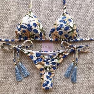 Brazilian Blue and White Triangle Bikini Set Size Small